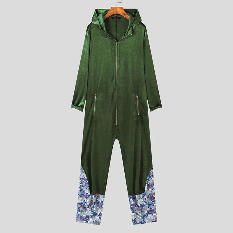 Luxe velours jumpsuit met patchwork