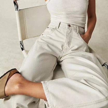 Dames Jeans | Wijde Spijkerbroek met Hoge Taille
