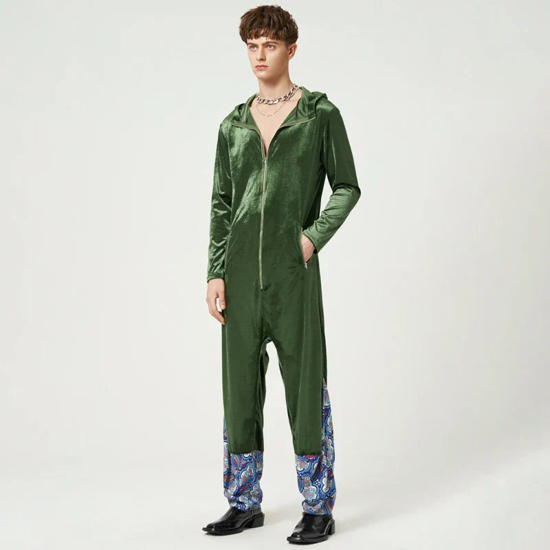 Luxe velours jumpsuit met patchwork