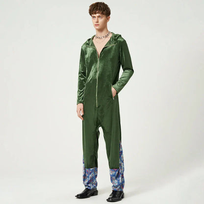 Luxe velours jumpsuit met patchwork