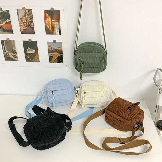 Corduroy crossbody tas dames – kleine schoudertas in zachte ribstof, meerdere kleuren