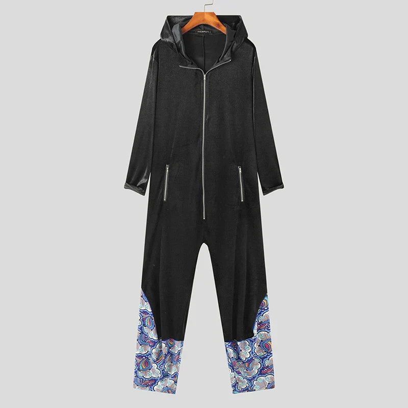 Luxe velours jumpsuit met patchwork