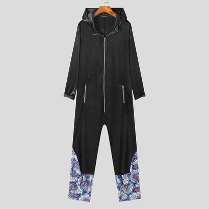 Luxe velours jumpsuit met patchwork