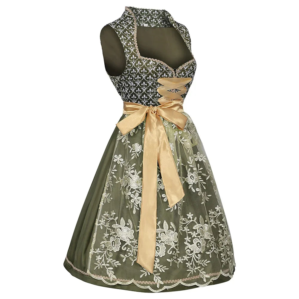 Groen Oktoberfest Dirndl Jurk | Elegante Dames Stijl met Kant en Strik