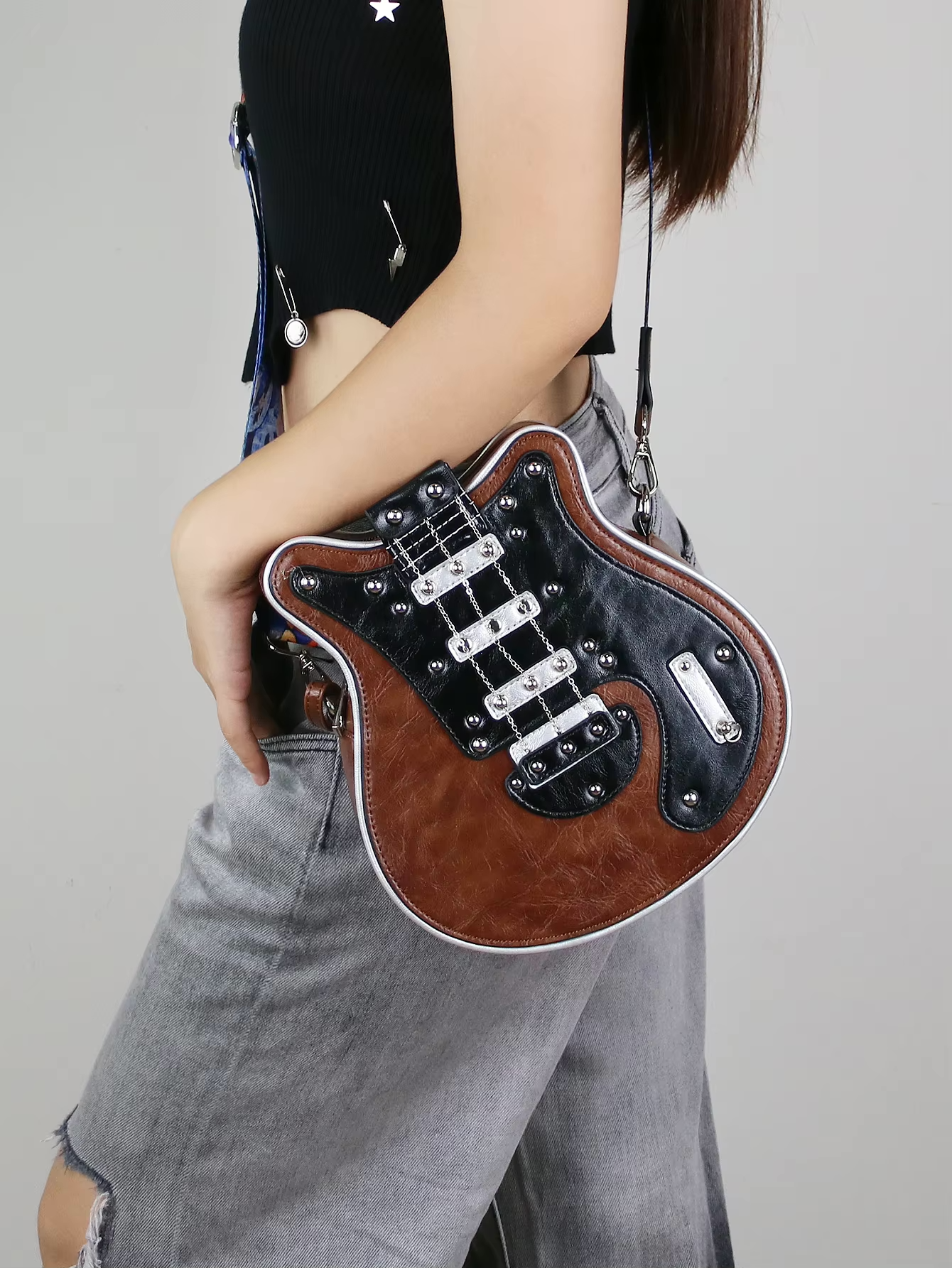 Gitaar crossbody tas dames – unieke rock-stijl handtas met verstelbare strap