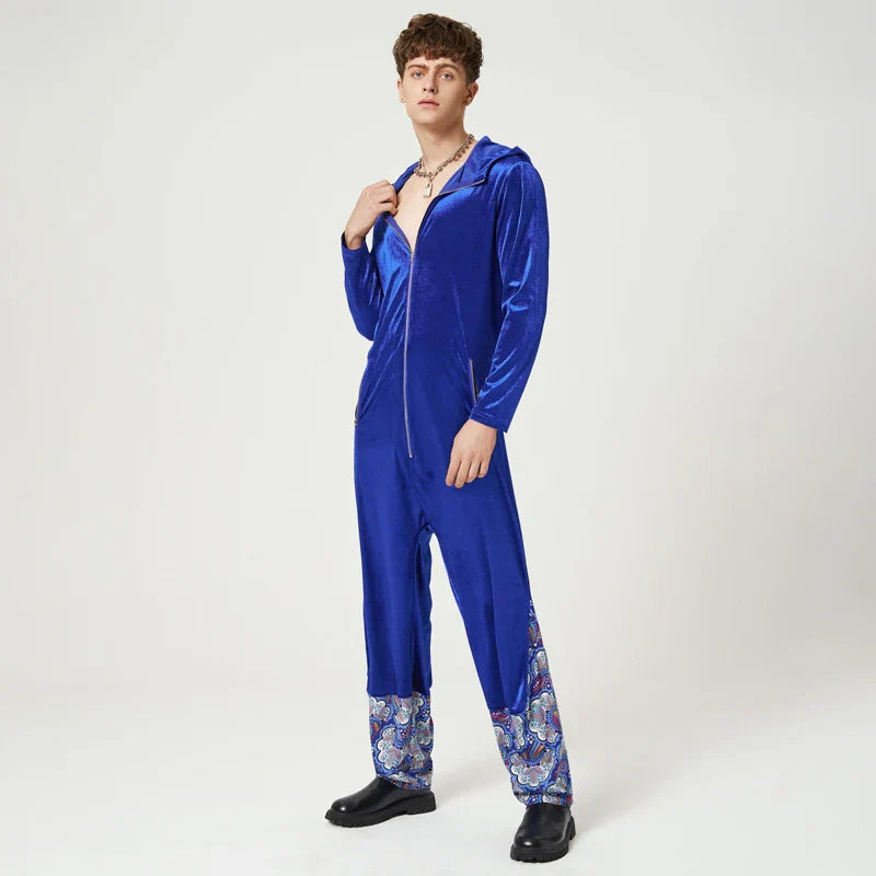Luxe velours jumpsuit met patchwork
