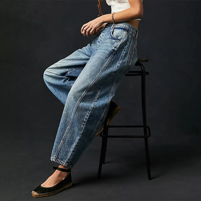 Dames Jeans | Wijde Spijkerbroek met Hoge Taille