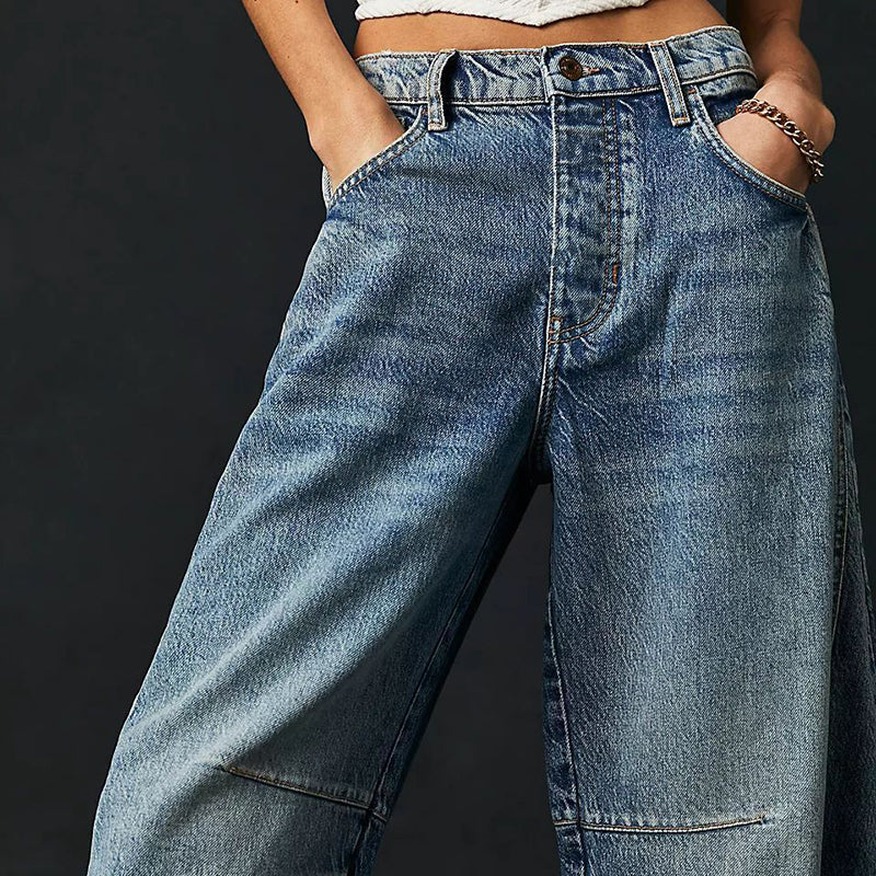 Dames Jeans | Wijde Spijkerbroek met Hoge Taille