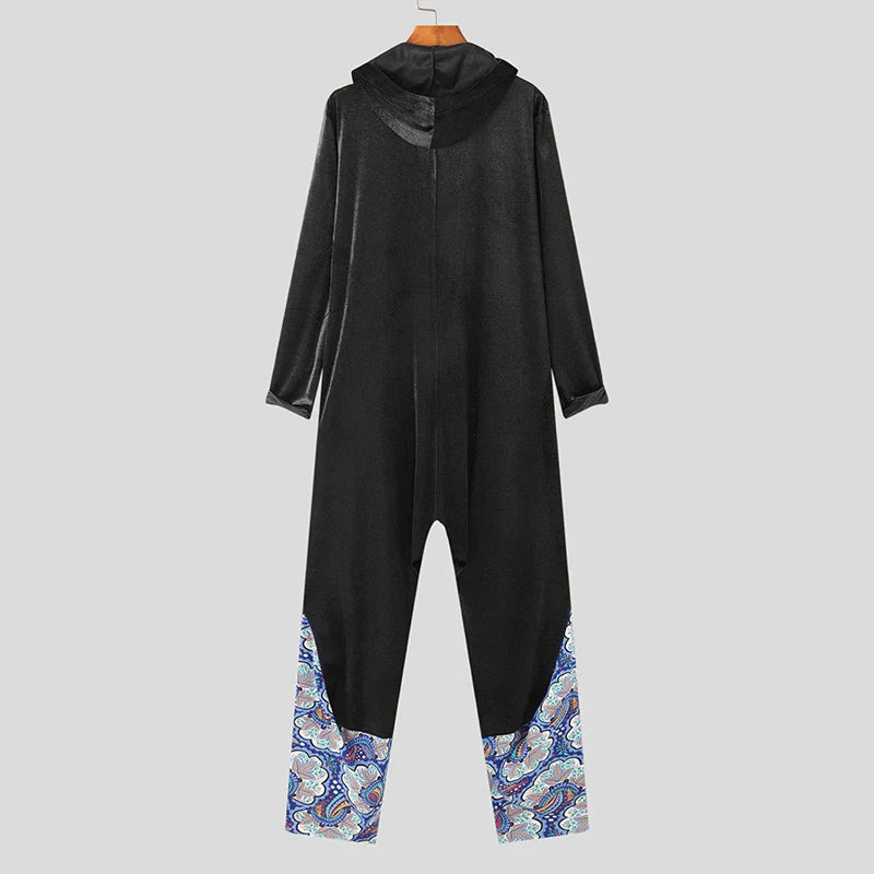 Luxe velours jumpsuit met patchwork