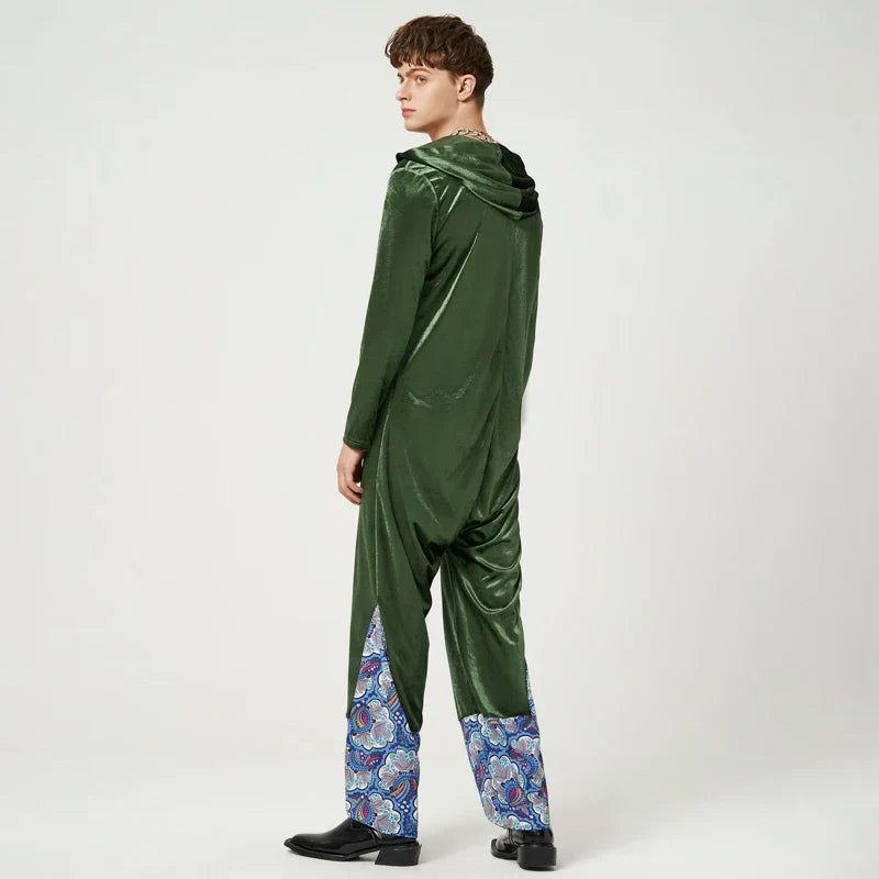 Luxe velours jumpsuit met patchwork