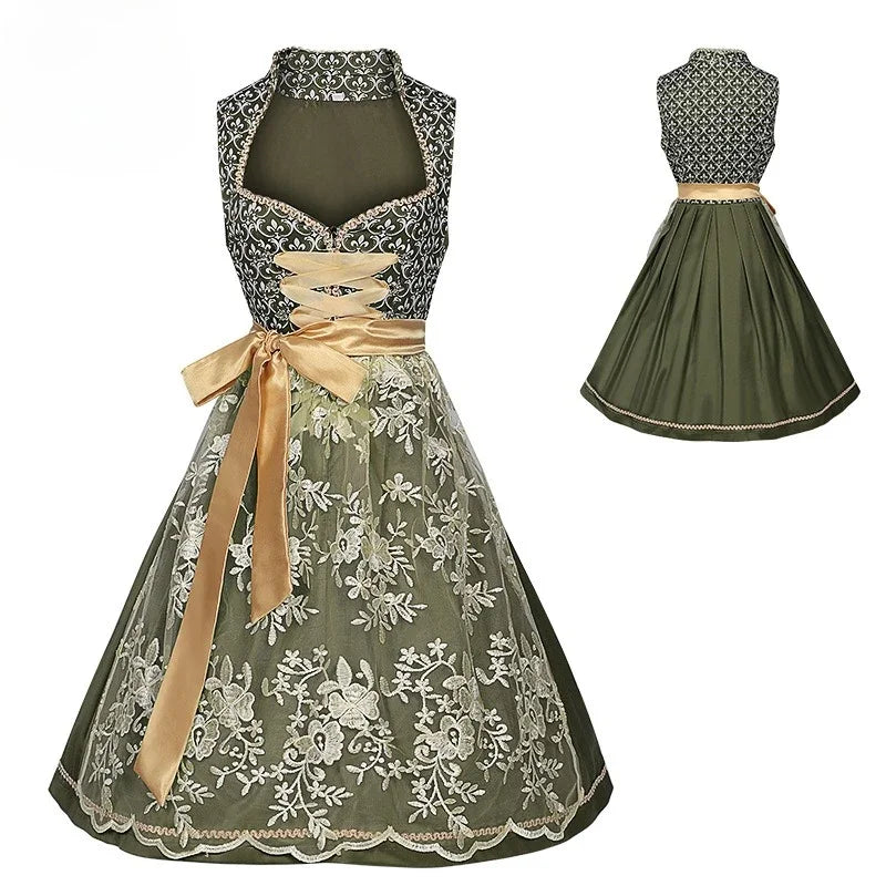 Groen Oktoberfest Dirndl Jurk | Elegante Dames Stijl met Kant en Strik