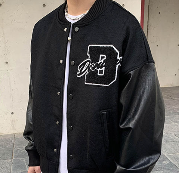 Zwarte Heren Varsity Jack – Sportieve Bomberjas met College Look