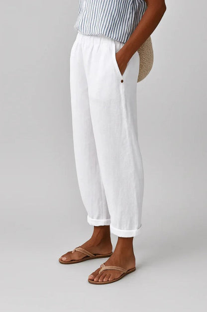 Leinenhose Damen | Elastischer Bund & Umschlag am Saum