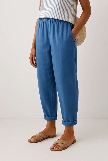 Leinenhose Damen | Elastischer Bund & Umschlag am Saum