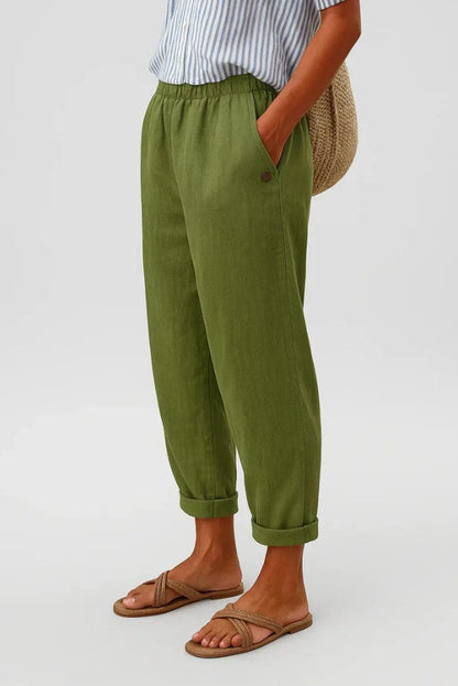 Leinenhose Damen | Elastischer Bund & Umschlag am Saum