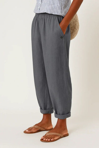 Leinenhose Damen | Elastischer Bund & Umschlag am Saum