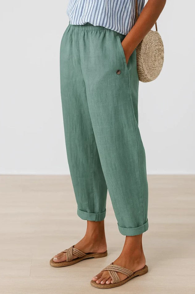 Leinenhose Damen | Elastischer Bund & Umschlag am Saum