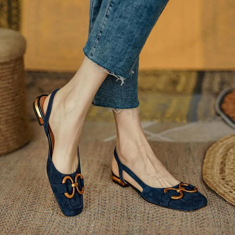 Pumps Dames | Slingback met Vierkante Neus & Gouden Kettingdetail