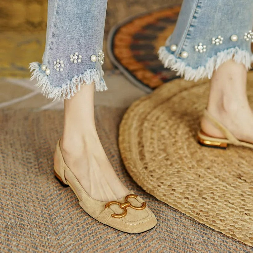 Pumps Dames | Slingback met Vierkante Neus & Gouden Kettingdetail