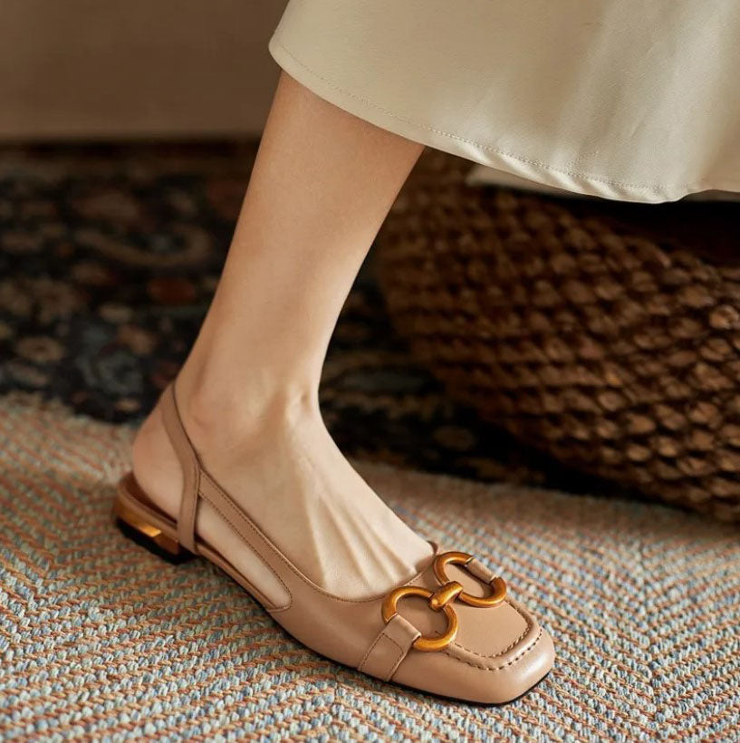 Pumps Dames | Slingback met Vierkante Neus & Gouden Kettingdetail