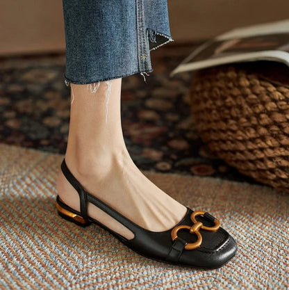 Pumps Dames | Slingback met Vierkante Neus & Gouden Kettingdetail