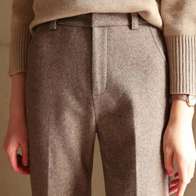 Dames Pantalon | Wolmix Broek met Hoge Taille