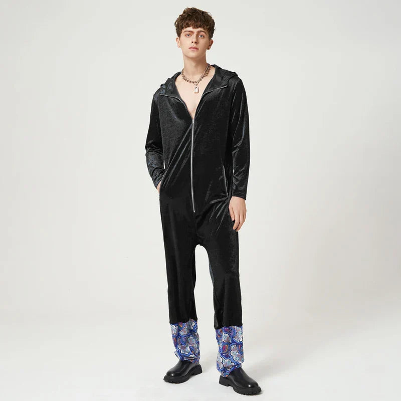 Luxe velours jumpsuit met patchwork