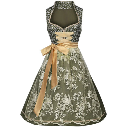 Groen Oktoberfest Dirndl Jurk | Elegante Dames Stijl met Kant en Strik