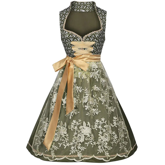 Groen Oktoberfest Dirndl Jurk | Elegante Dames Stijl met Kant en Strik