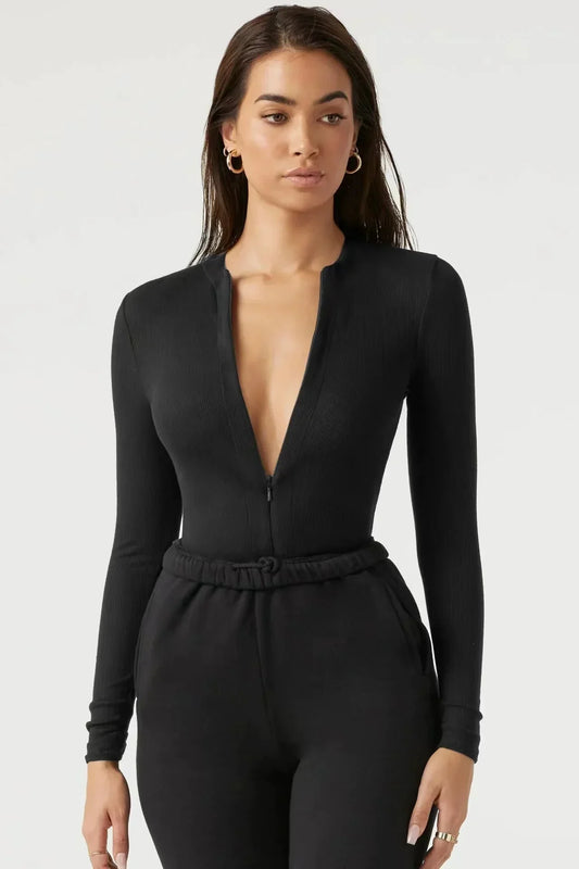 Noelia - Elegante body met diepe V-hals en lange mouwen