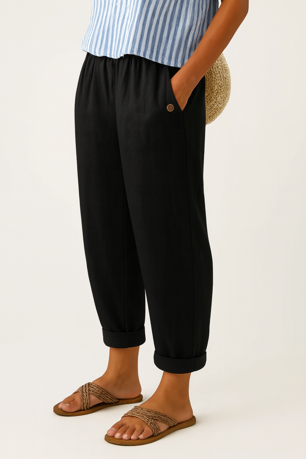 Leinenhose Damen | Elastischer Bund & Umschlag am Saum