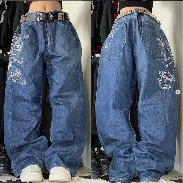 Retro Baggy Cargo Jeans met Utility Zakken - Wijde Unisex Spijkerbroek