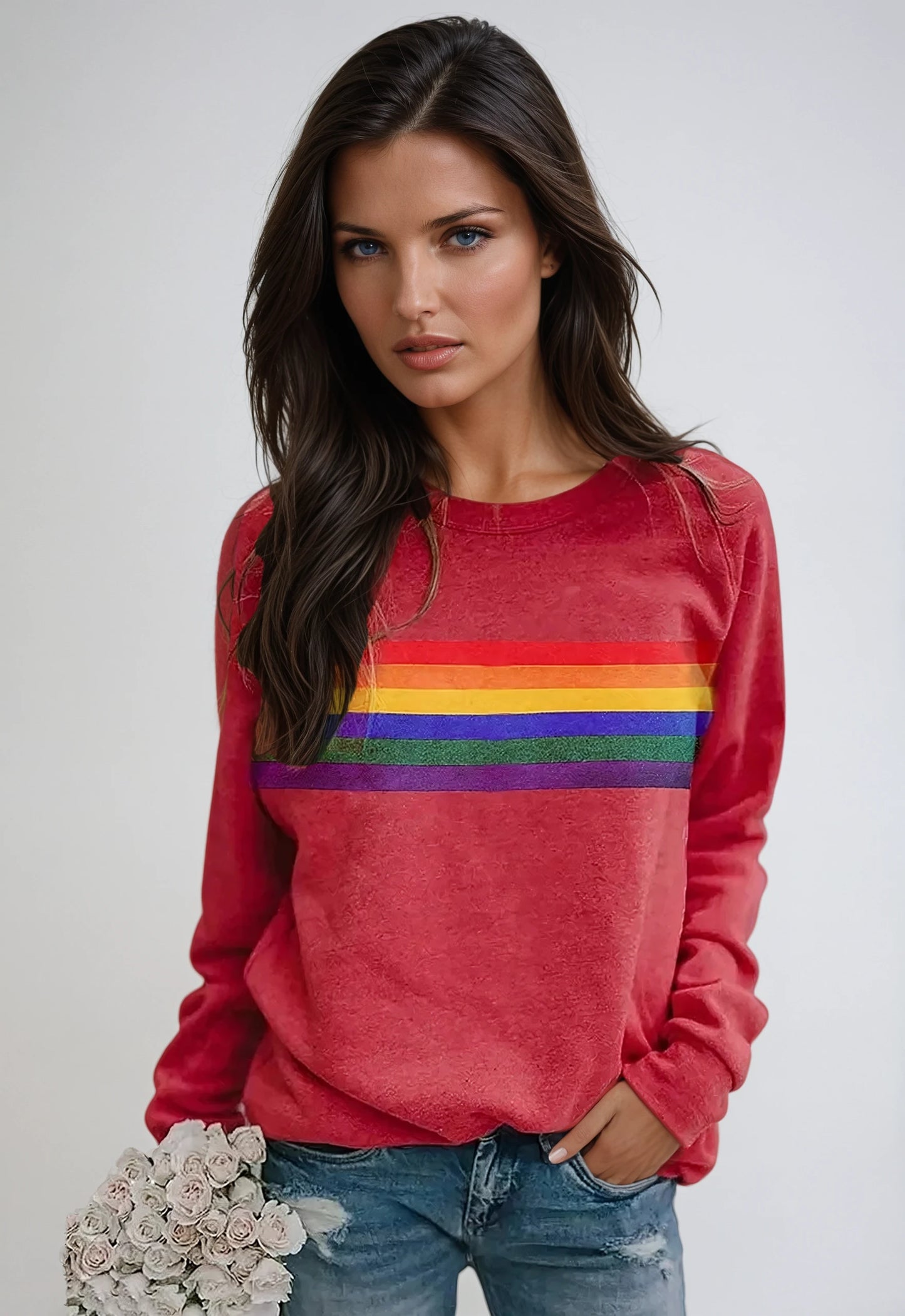 Sweater Dames | Regenboogprint & Lange Mouw