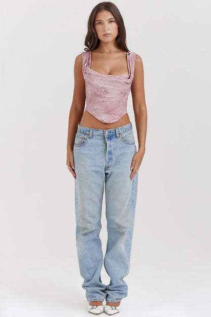 Trendy roze korset met print