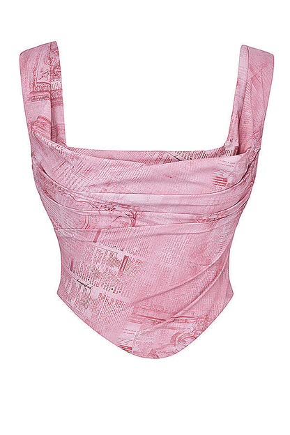 Trendy roze korset met print