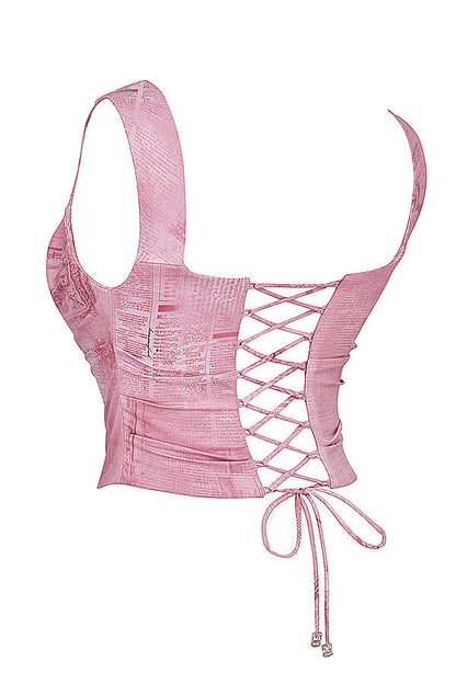 Trendy roze korset met print