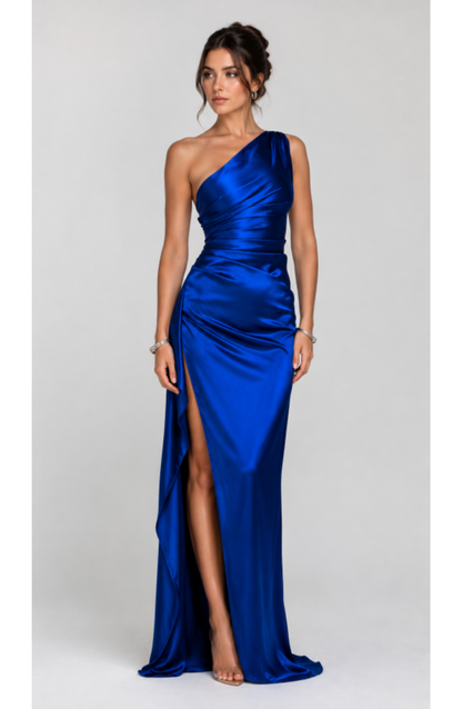Luxurious Satin One-Shoulder Split Dress