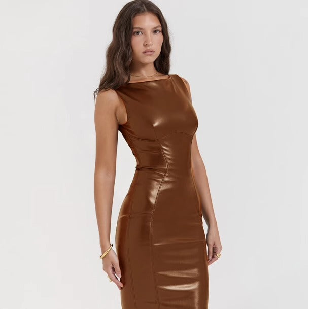 Vegan leren bodycon maxi jurk