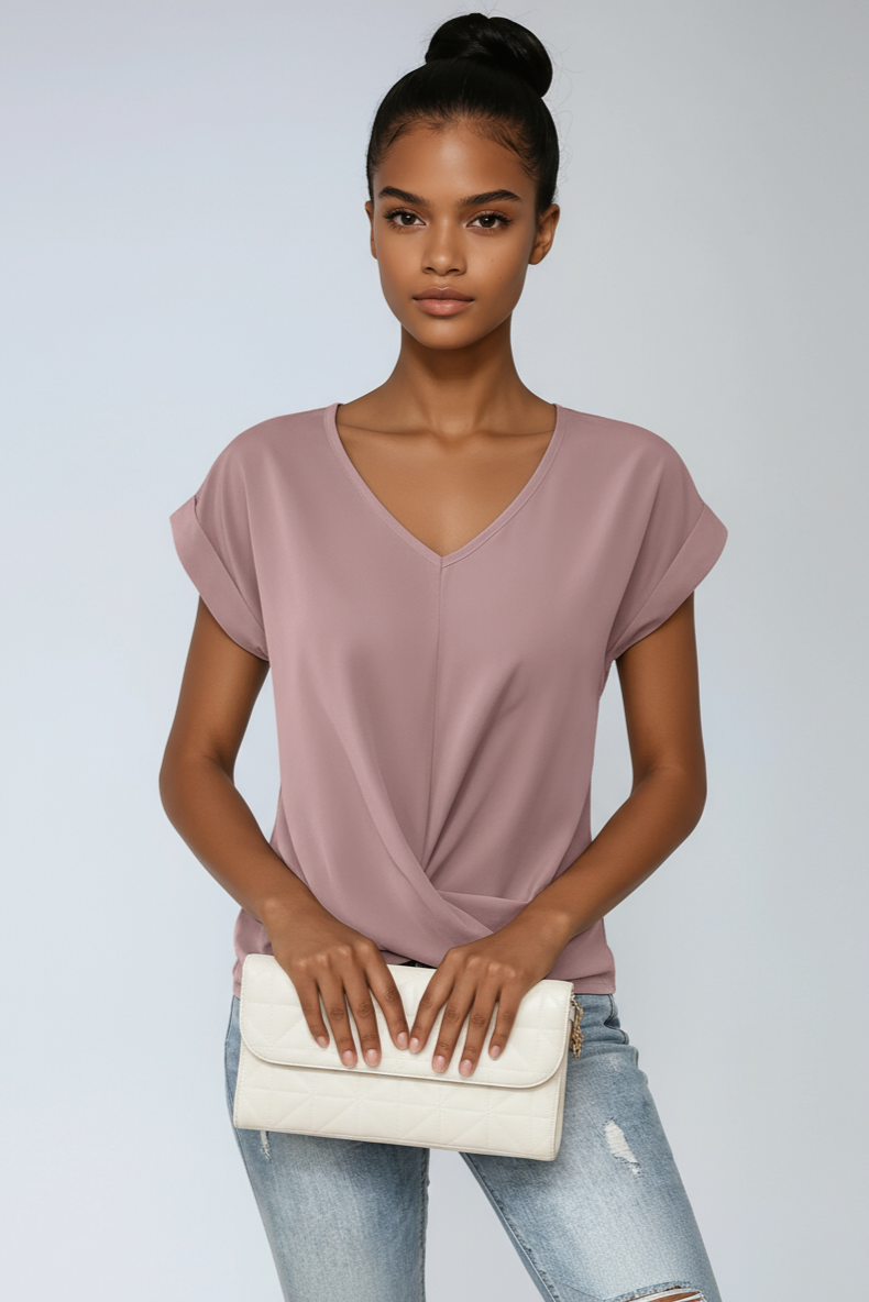 Sofia Shirt Dames | V-Hals Blouse met Korte Mouwen