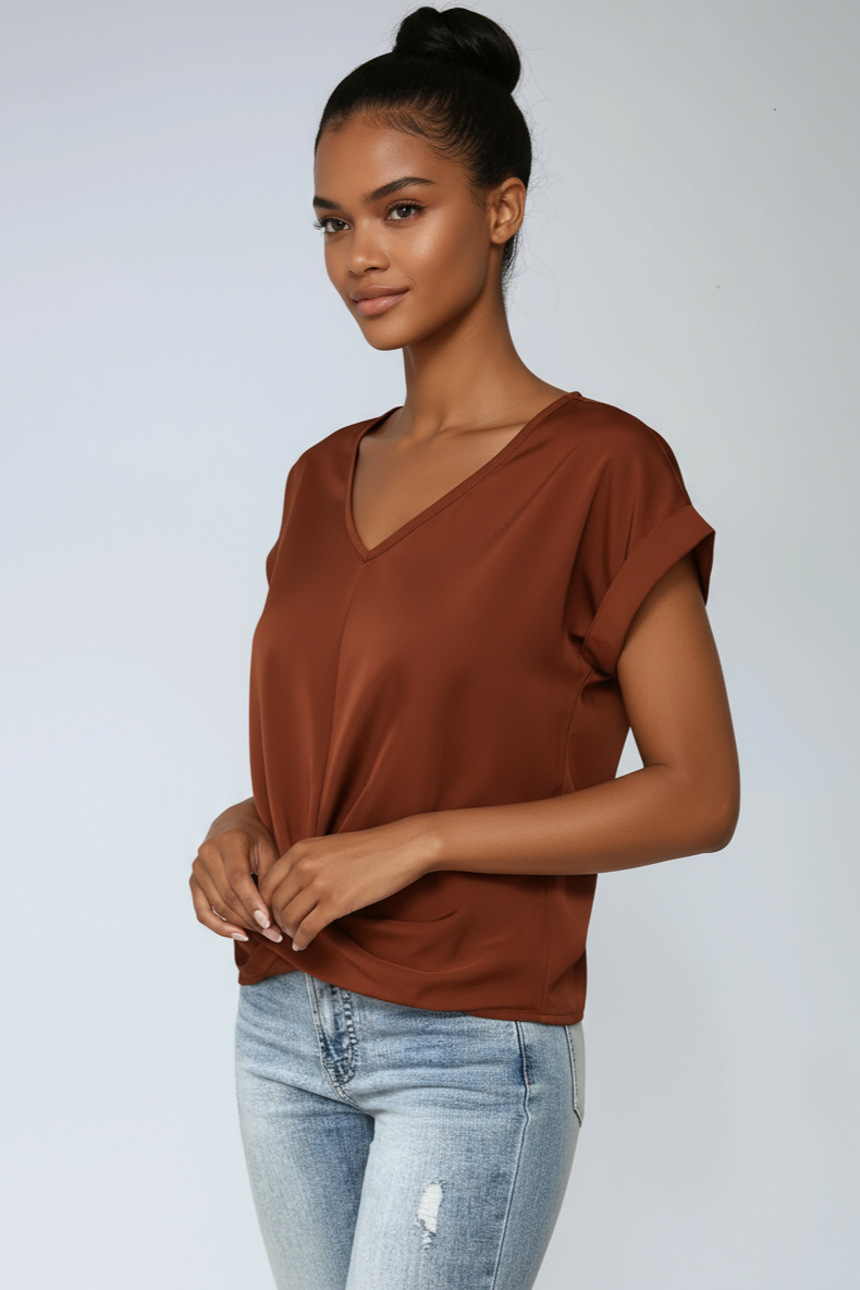 Sofia Shirt Dames | V-Hals Blouse met Korte Mouwen