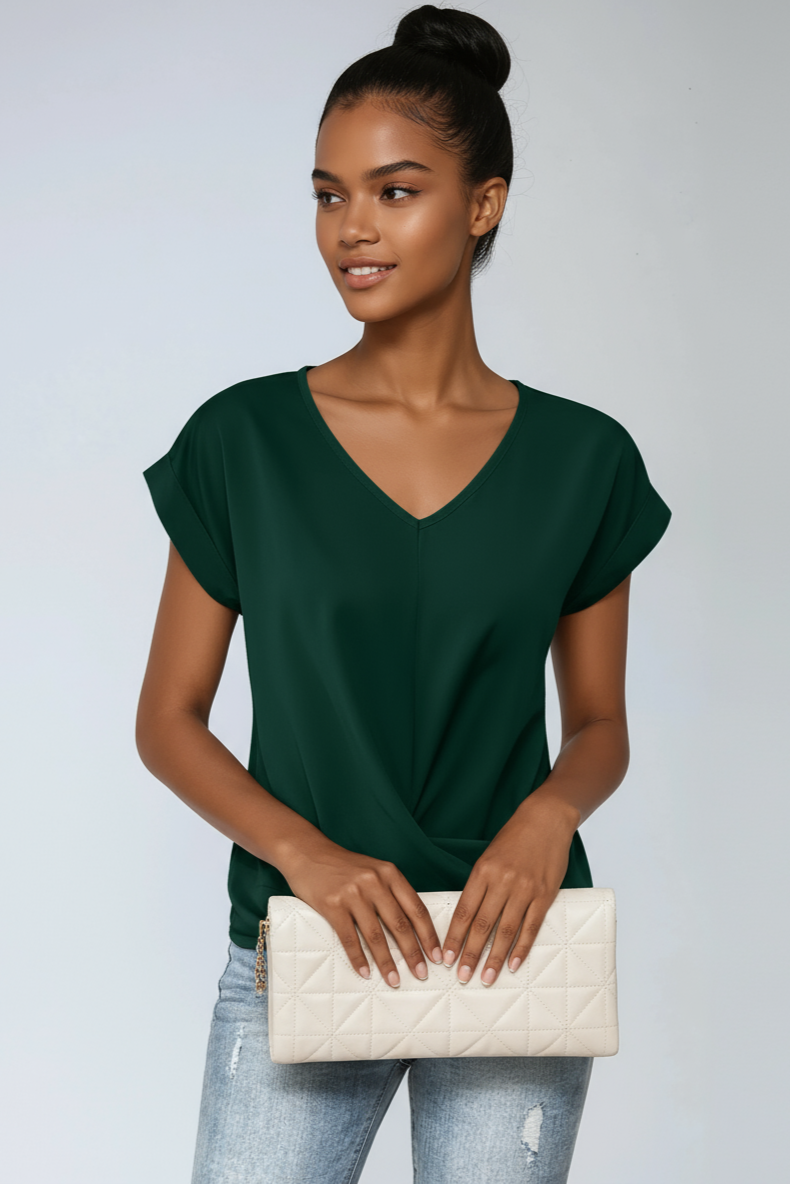 Sofia Shirt Dames | V-Hals Blouse met Korte Mouwen