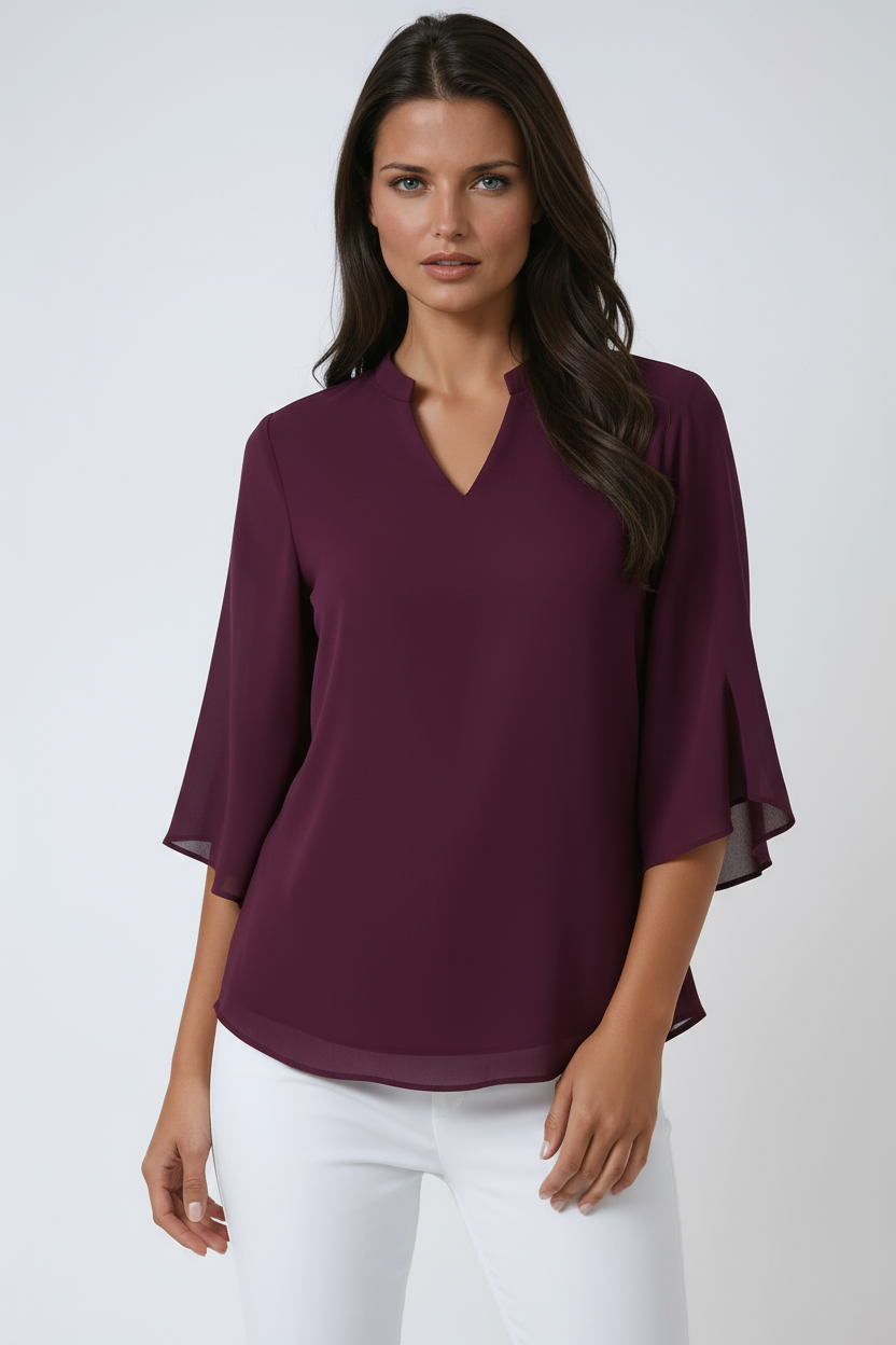 Elena Blouse Dames | V-Hals met Wijde Mouwen