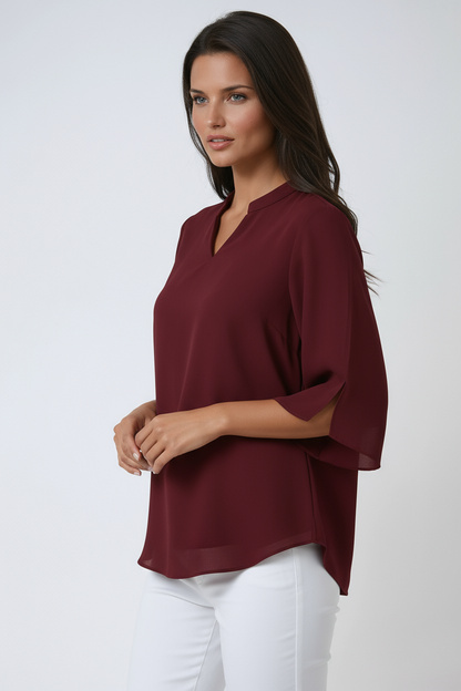Elena Blouse Dames | V-Hals met Wijde Mouwen