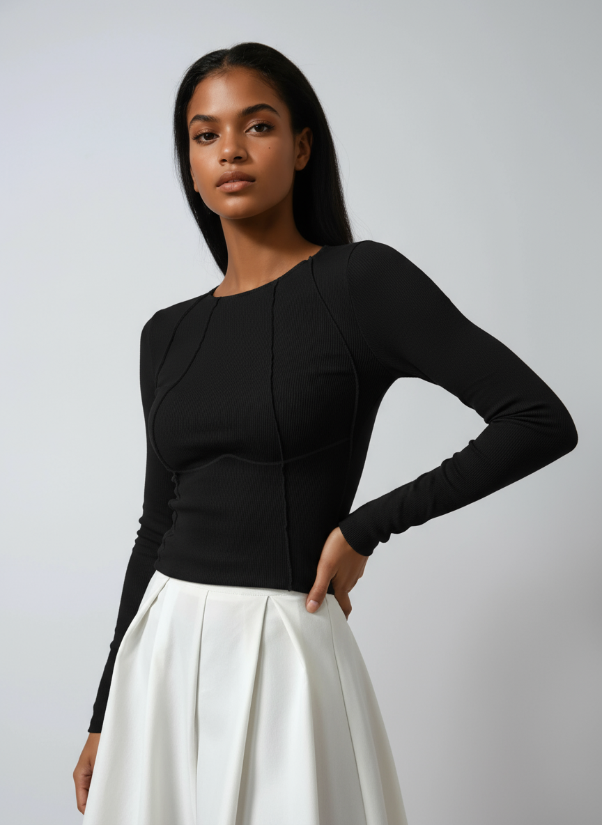 Noa T-Shirt Dames | Ribstof met Lange Mouwen
