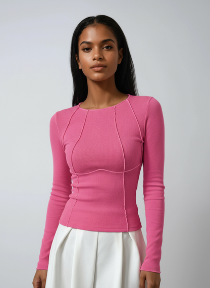 Noa T-Shirt Dames | Ribstof met Lange Mouwen