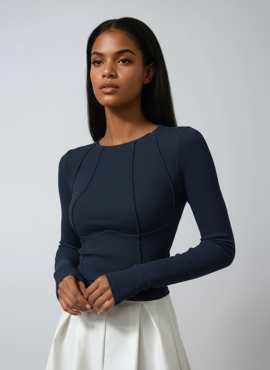 Noa T-Shirt Dames | Ribstof met Lange Mouwen
