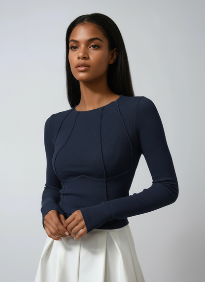 Noa T-Shirt Dames | Ribstof met Lange Mouwen