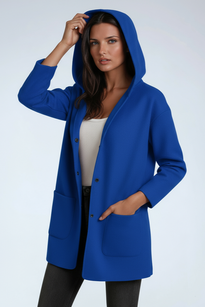 Jasmine Damesjas met Capuchon | Lange Jas met Drukknoopsluiting