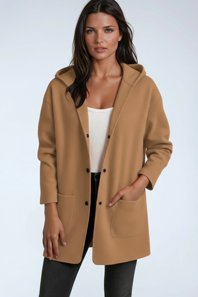 Jasmine Damesjas met Capuchon | Lange Jas met Drukknoopsluiting