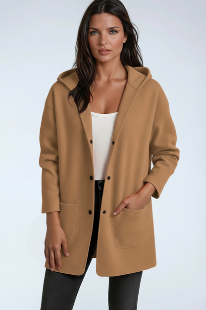 Jasmine Damesjas met Capuchon | Lange Jas met Drukknoopsluiting
